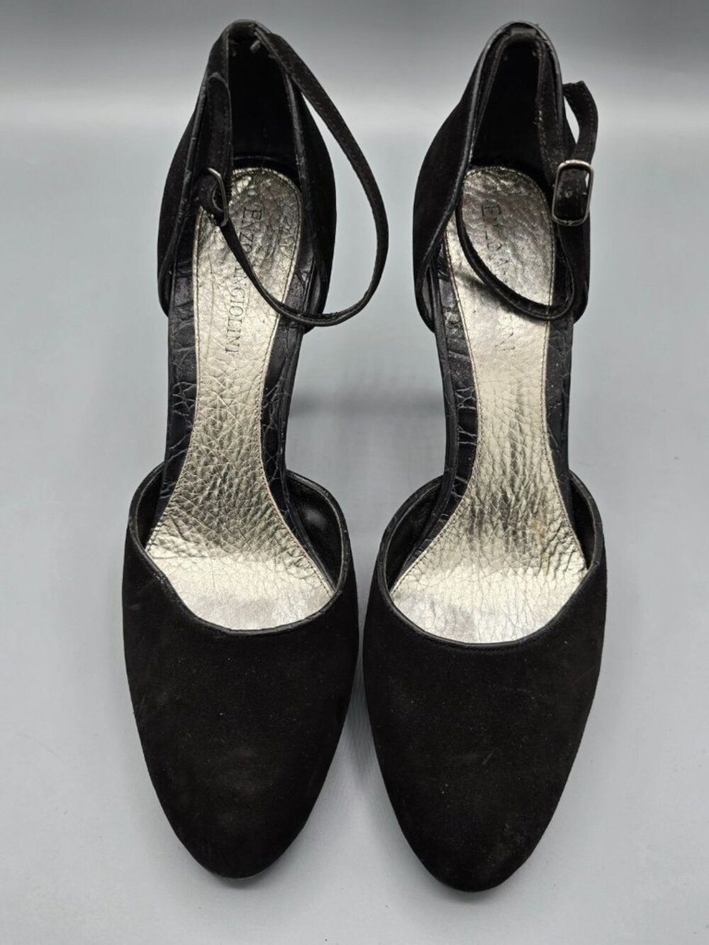 2010s Enzo Angiolini Eacallie Black Suede Ankle Strap D'Orsay Heels (7M)
